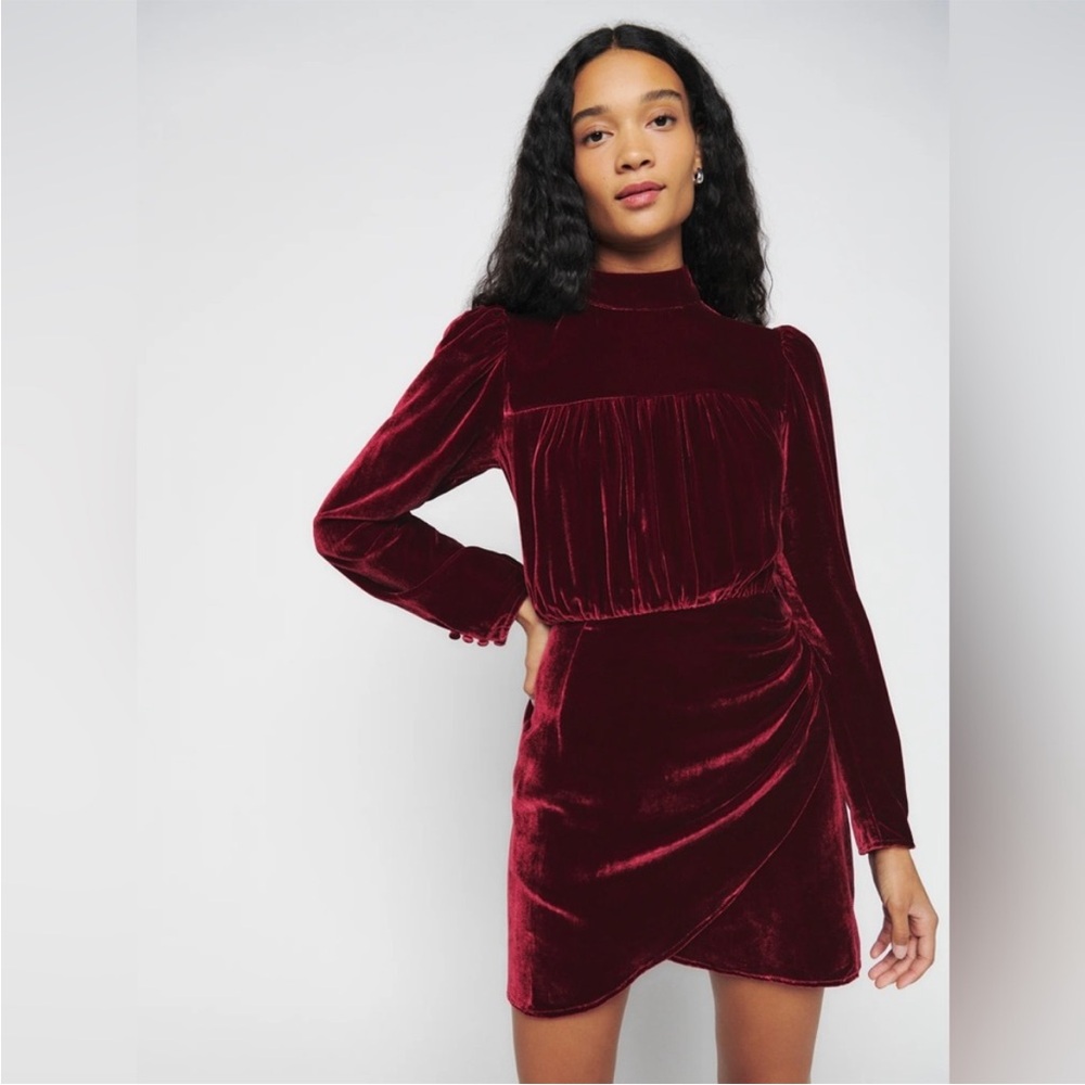 Reformation Evora Velvet Dress in Chianti